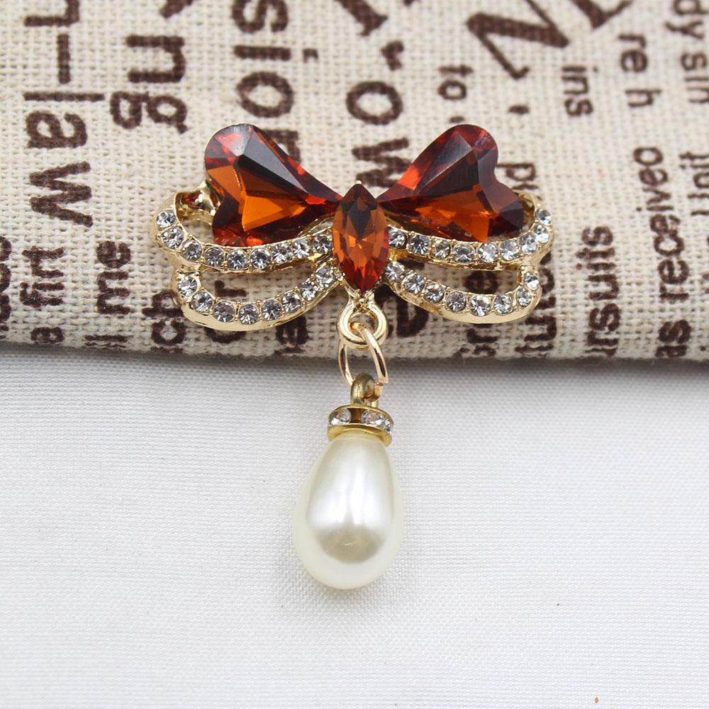 2 Pieces of 35 * 45mm Alloy Rhinestone Glass Bow Pearl Pendant DIY Wine Glass Decoration Clothing Hair Accessories