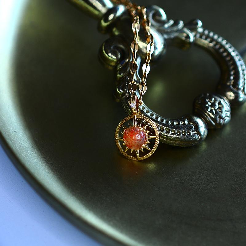 Japanese Vintage Double-Sided Labradorite Amethyst Pendant Necklace