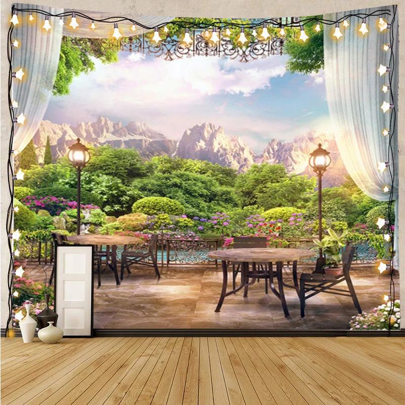 Garden Botanical Floral Tapestry Nature Scenery Tapestry Landscape Classroom Tapestries Wall Hanging for Living Room Dorm Office
