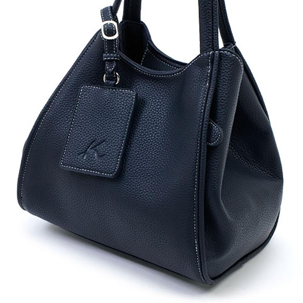Kitamura Handbag with Shoulder Bag and Pass Dark Blue with White Navy 10901 Z-0556 Case, Stitching, Blue,