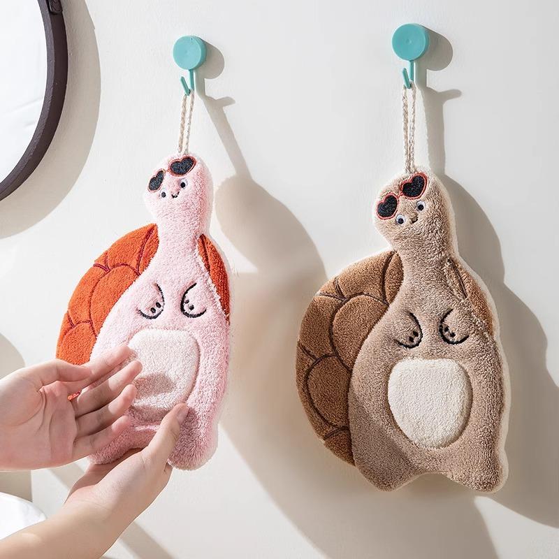 Bathroom Turtle Cartoon Creative New Hanging Coral Fleece Thickened Super Absorbent Kitchen Children's Towel Hand Towel