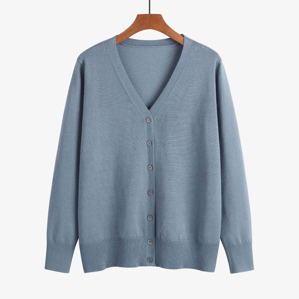 Dames effen lichtgewicht casual gebreid shirt V-hals lange mouwen slank ademend gebreid vest lente herfst mode eenvoudige losse zachte plus jas voor dames