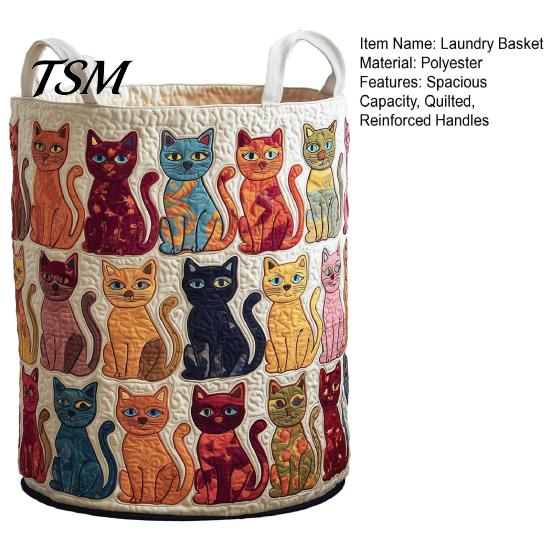 Bedroom Laundry Basket Quilted Foldable Boho Fabric Hamper Cute Collapsible Cat Storage for Clothes Toys Blankets Nursery Thick