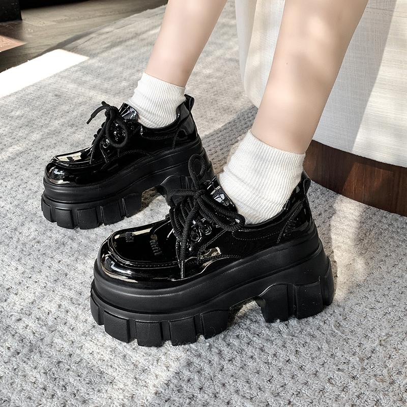 Fashion Spring Summer British Shoes Women Patent Leather Platform Shoes High Platform Chunky Heel Pumps 8CM Zapatos De Mujer