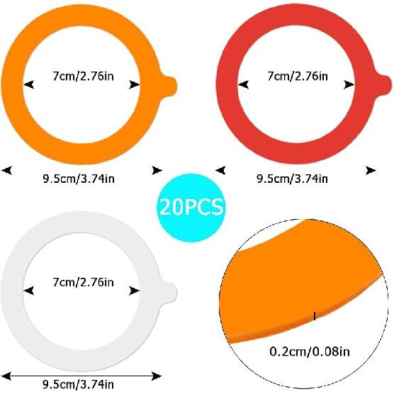 20 Pieces Rubber Seals Rings for Glass Jars, Airtight Silicone Gasket Sealing Rings for Jars, Fits Most Sizes, Leakproof Rubber Gasket Replacement