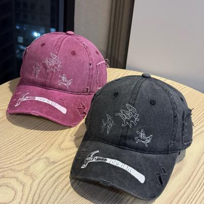 Washed Distressed Embroidered American Baseball Cap Peaked Cap Casual for Men and Women