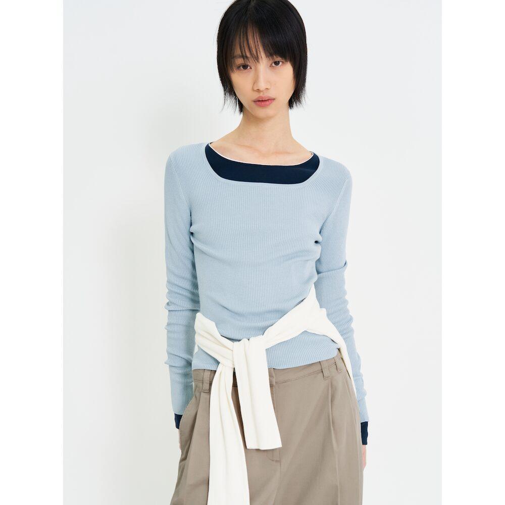 8Seconds Ribbed Square Neck Pullover Sky Blue Sky Blue/S