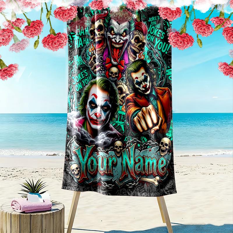 Name Custom Clown Joker Print Beach Towel, Large Soft Quick Dry Towel for Beach Camping Swimming