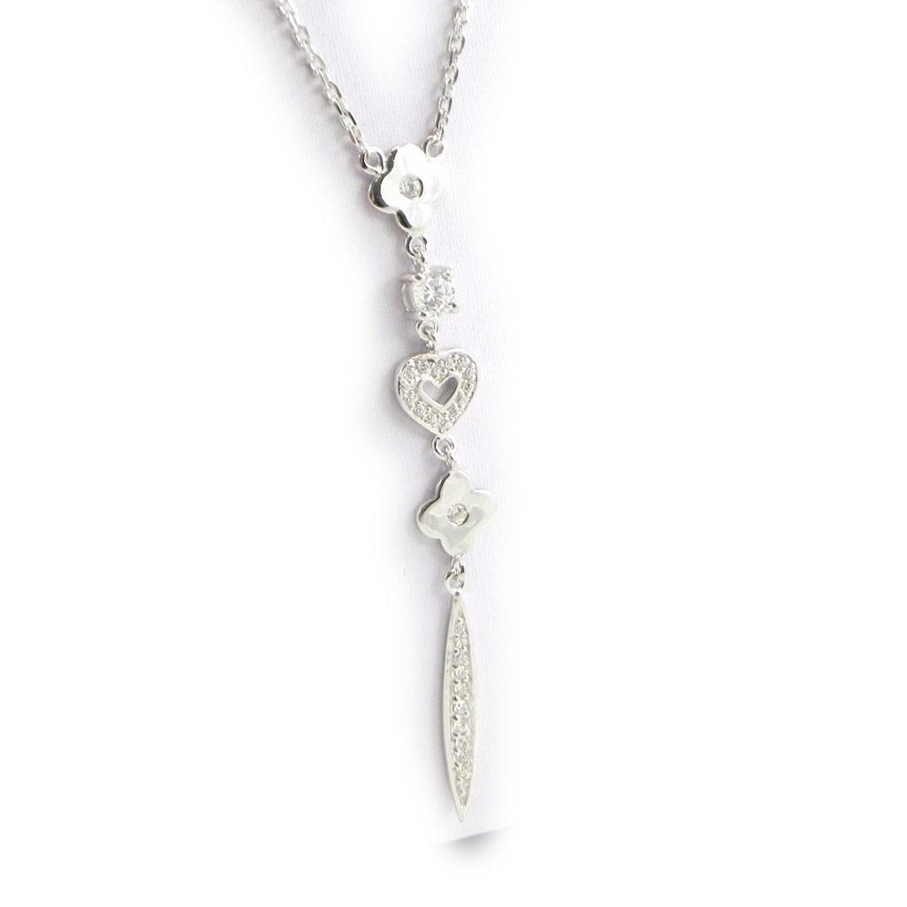 Les Trésors De Lily [E1095] - Collier Argent 'Dentelle d'Amour' Blanc argenté (rhodié) - 60 mm