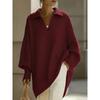 Womens Solid Color Long Sleeve Turn-Down Collar Sweater Loose Fit Casual Knit Top