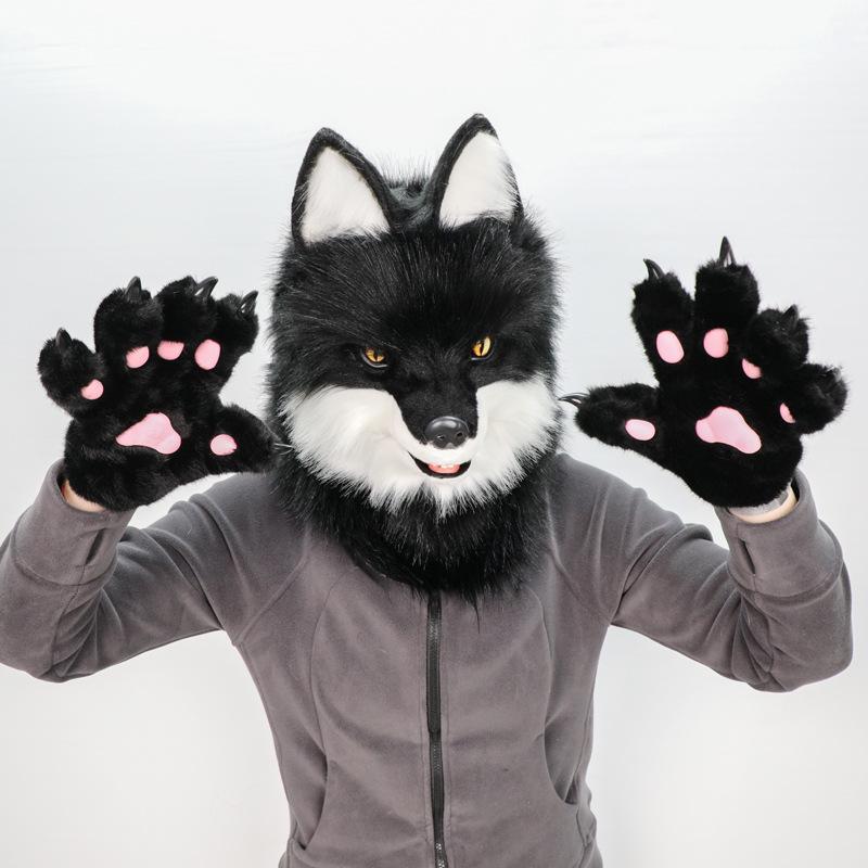 Animal Wolf Mask Cosplay Costume Accessories Furry Faux Fur Dog Fox Full Head Therian Masks Anime Dress Up Party Cosplay Props