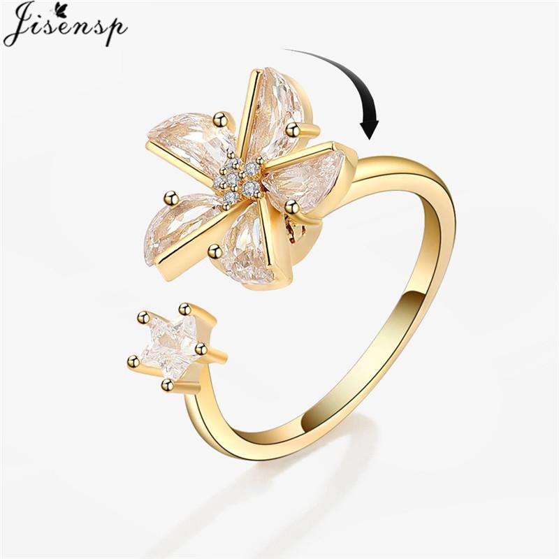 Luxury Anxiety Ring Fidget Spinner Ring for Women Crystal Flower Butterfly Animal Finger Ring Rotate Anti Stress Wedding Jewerly