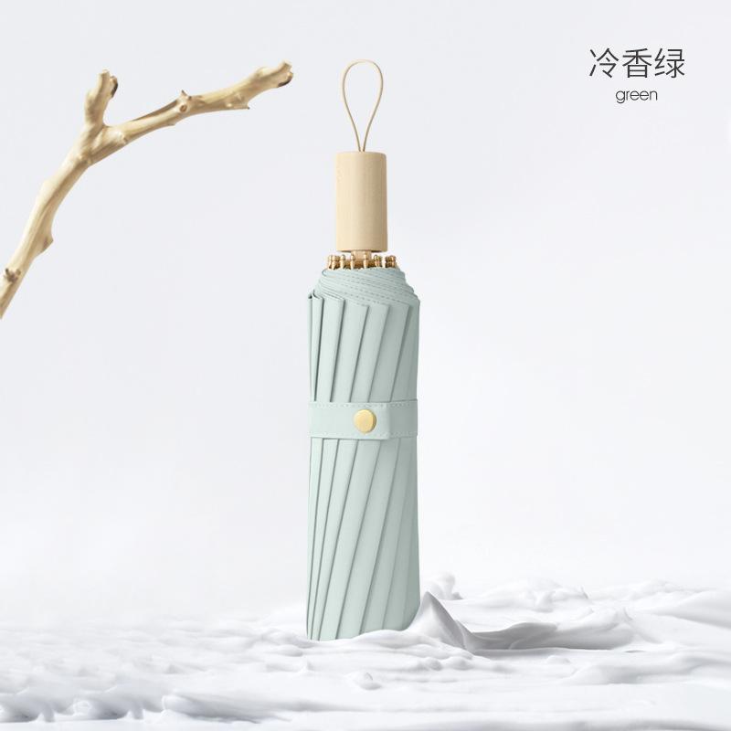 Retro Wind Umbrella Log Handle Vinyl Thickened Sun Umbrella Sunshade Sunscreen UV Protection Dual-purpose Folding