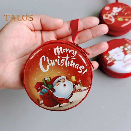 Children's Coin Purse Round Christmas Coin Pouch with Cartoon Pattern Zipper Closure Coin Case with Lanyard for Kids Coins Cash Keys Candies