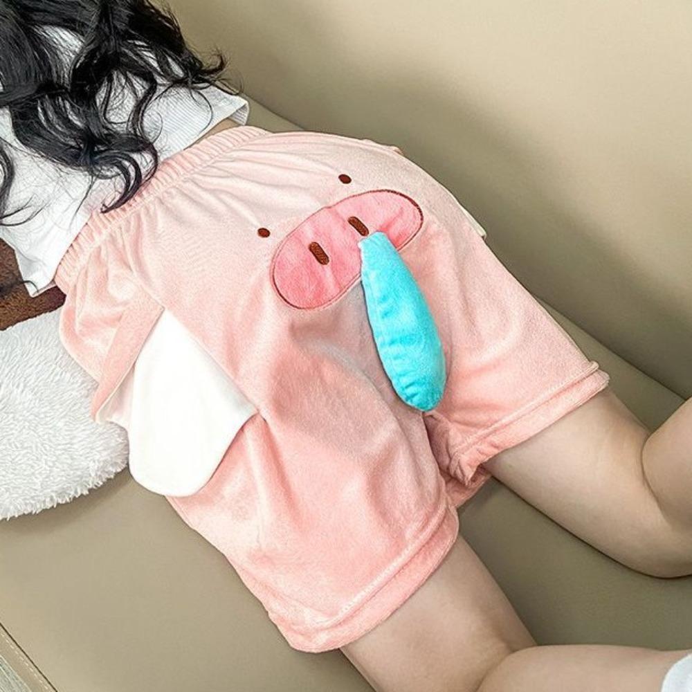 Nose Fleece Pajama Pants 3D Ears Funny Plush Sleepwear Novelty Velvet Elephant Shorts  Unisex