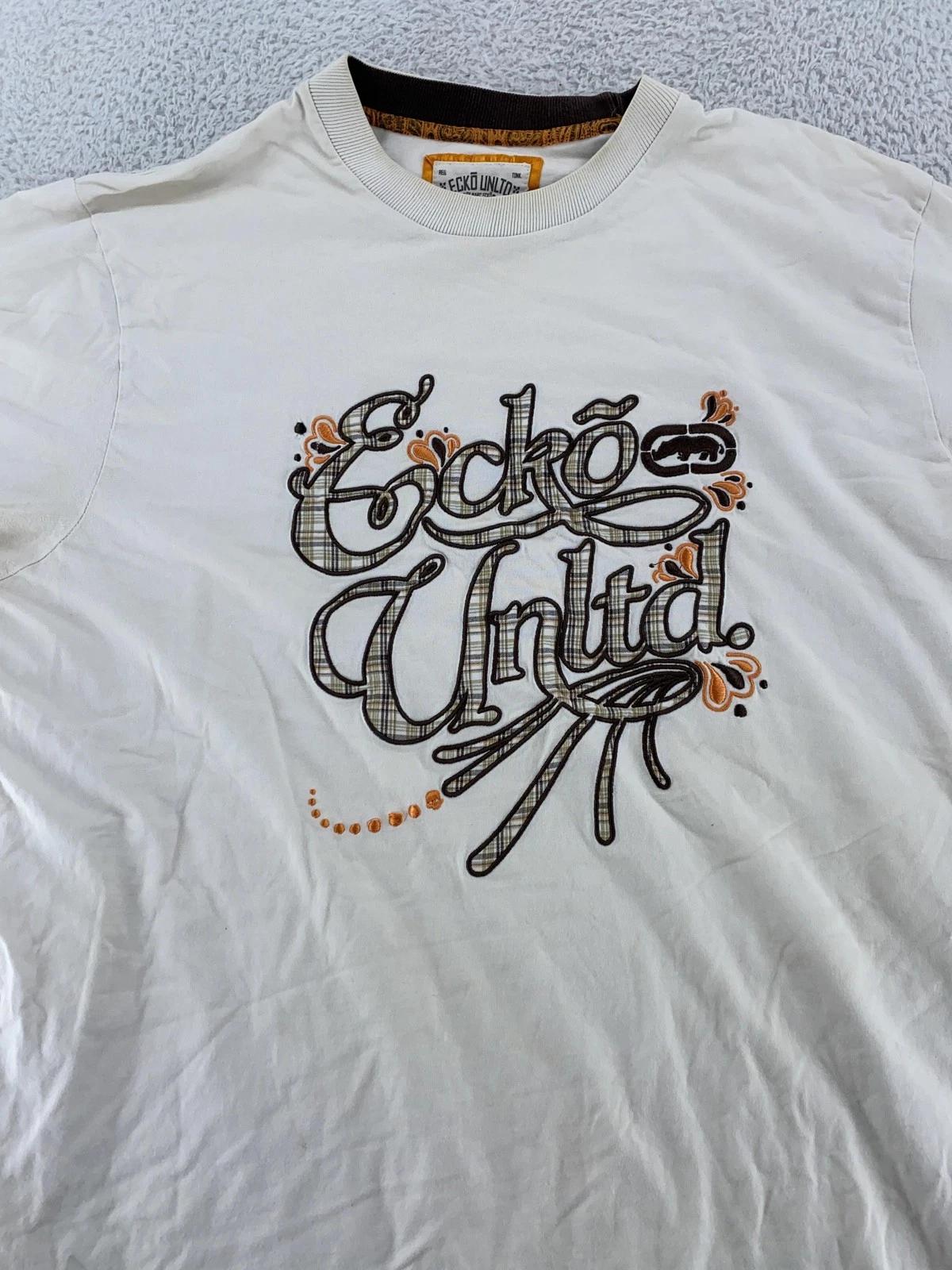 Ecko Unltd Shirt Mens 2XL White Plaid Graphic Streetwear Skate Hip Hop Tee y2k L