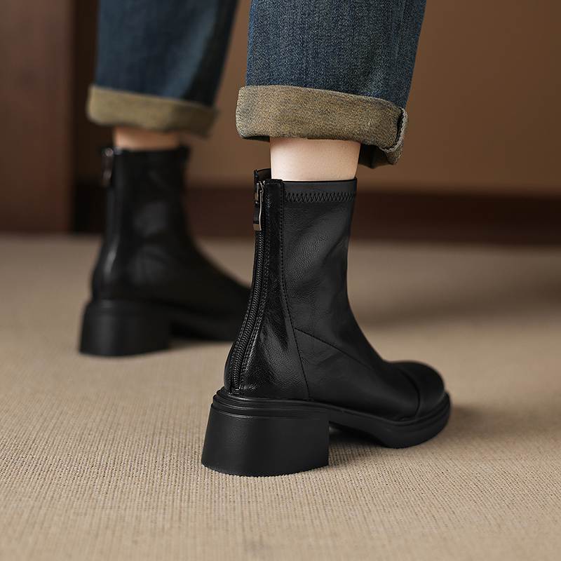 Krazing Pot Microfiber Round Toe Chunky Heels Motorcycle Boots Size 42 Zip Women Pleated Decoration Platform Ankle Boots