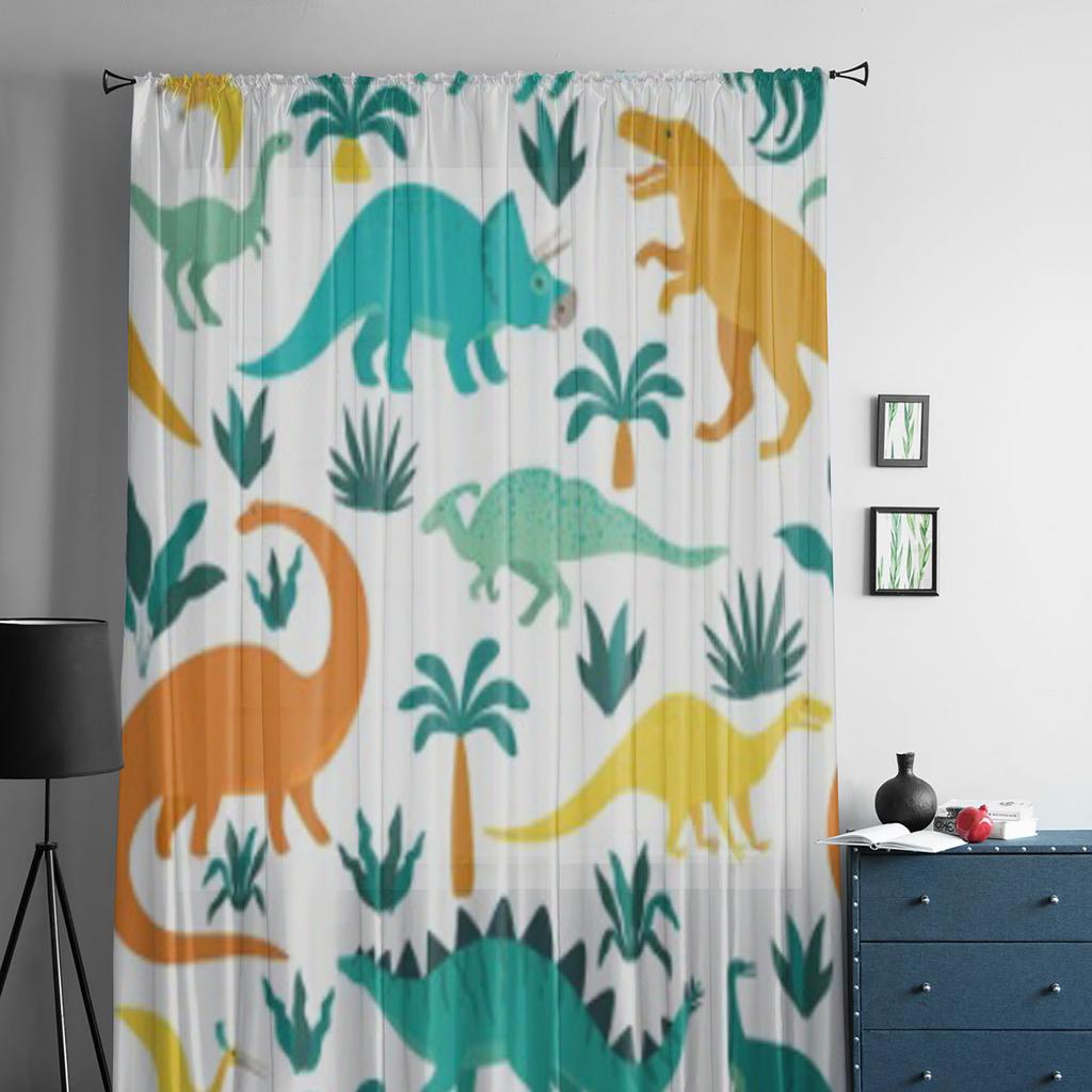 Dinosaurier Tropische Blätter Blumen Tüll Vorhänge für Wohnzimmer Durchsichtiger Vorhang Schlafzimmer Schleier Organza Dekorative Fensterdekorationen