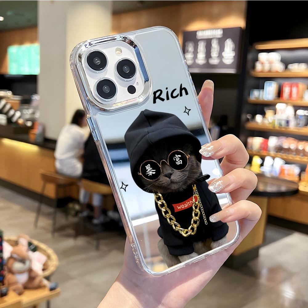 Cute kitten mobile phone case apple 15pro mirror case iphone14pm anti-drop 12 protective case 11pro