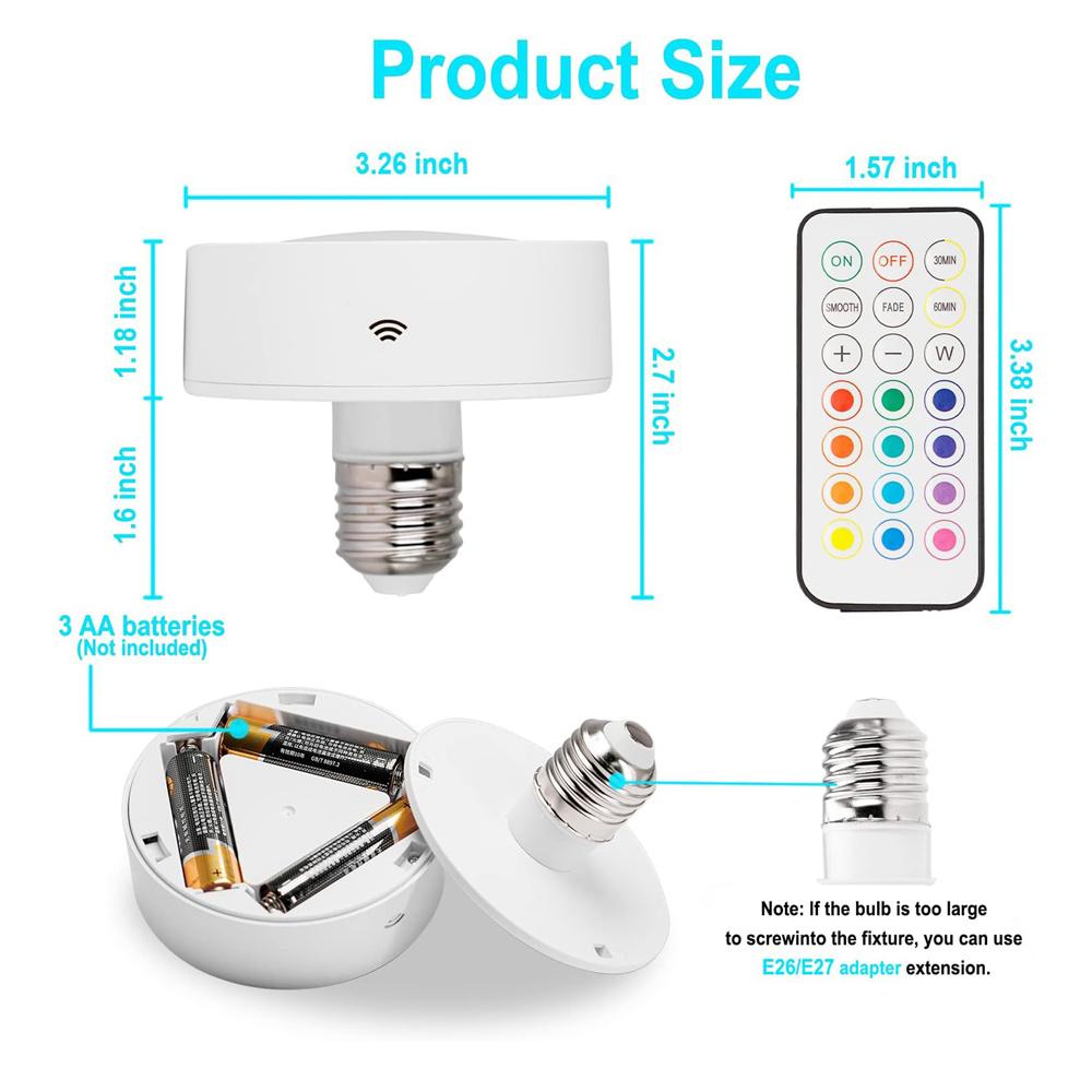 RGB barevné LED světlo Puck, dálkový ovladač, bezdrátová žárovka, nástěnná lampa, závěsné svítidlo, patice AA baterie, E26, E27
