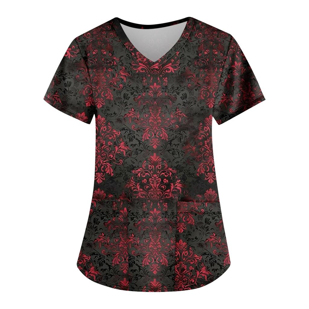 Women's Fashion Casual Halloween Printed Pocket T-shirt Tops