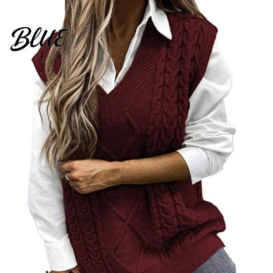 Knitted Waistcoat Pure Color Sleeveless Sweater Vest Warm Trendy Women Twist for Daily Wear Top