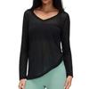 Women's Loose Fit Long Sleeve Pullover Hoodie V Neck Drawstring Waist Athletic Top for Yoga Fitness Casual Wear