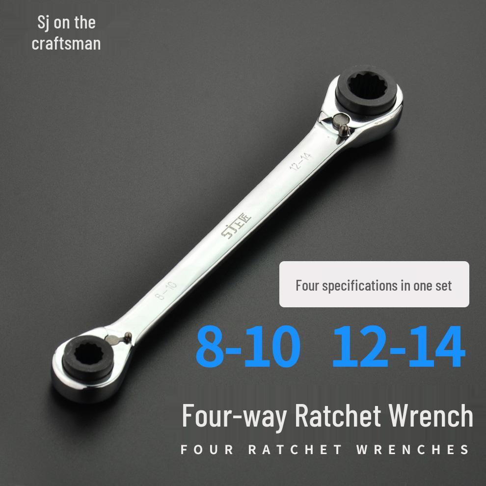 Two-Way Quick Ratchet Combination Wrench: Four-in-One Open-End Automotive Tool