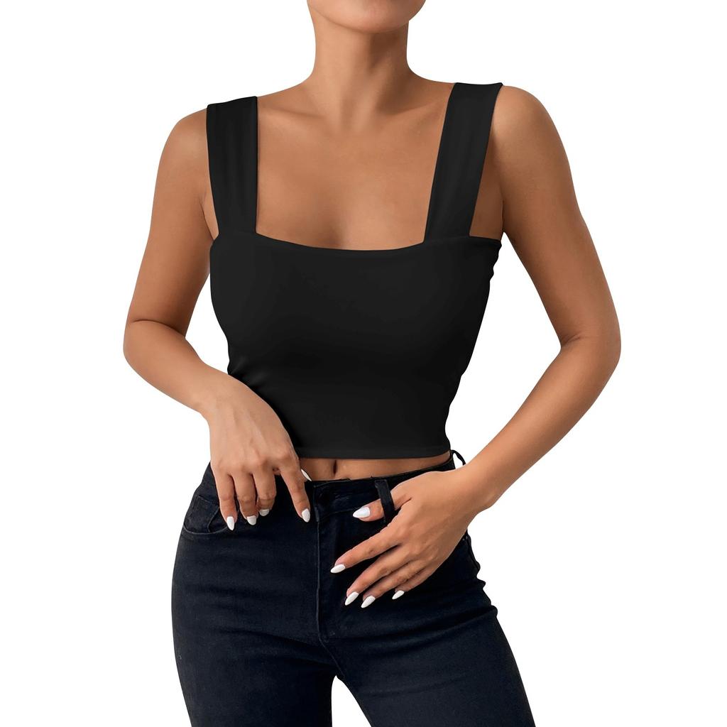 Women's Girl Open Back Short Tank Top Color Contrast Slim Top Casual Undercoat Top