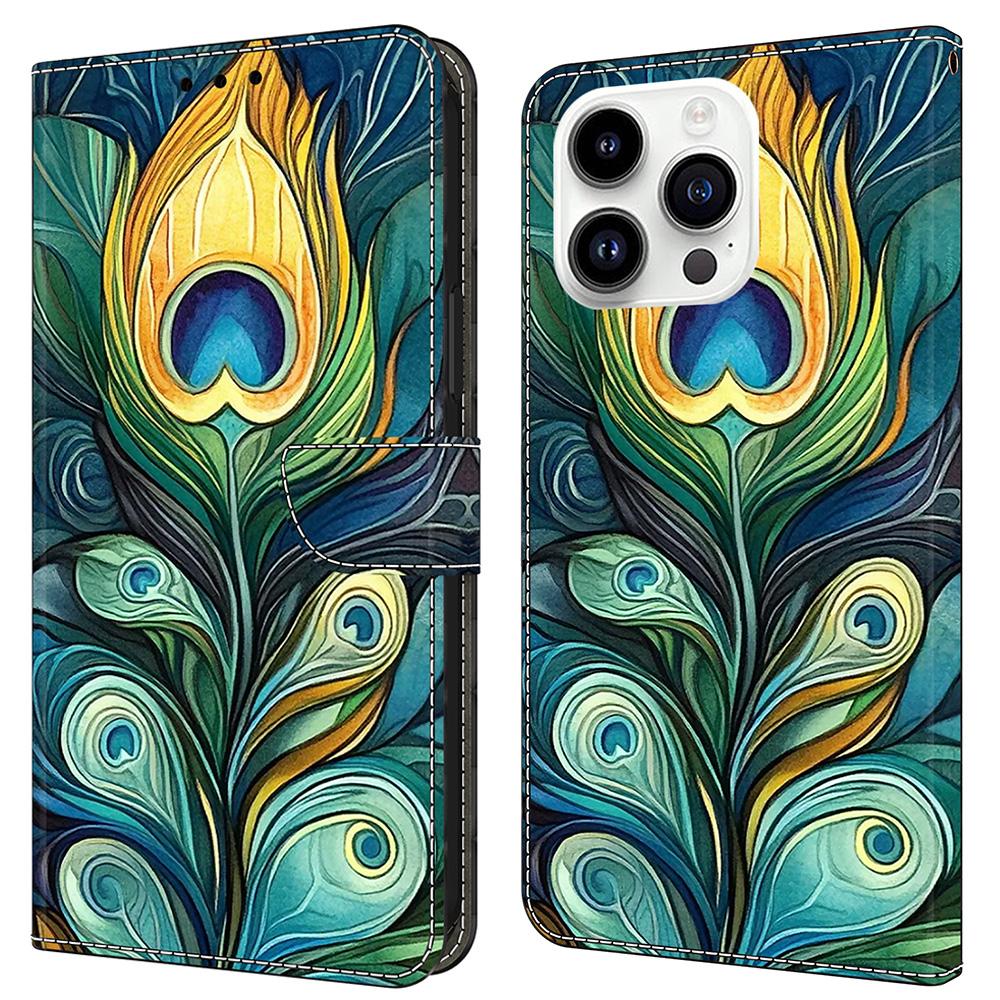 For iPhone 16 Pro Leather Case Pattern Printing Wallet Stand Flip Phone Cover