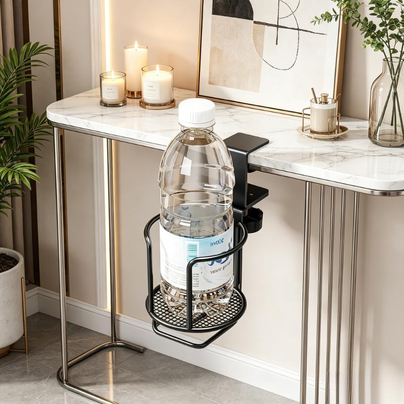 2-in-1 Rotating Desk Cup Holder, Drill-Free 360° Swivel Clamp, Anti-Fall Adjustable Cup Rack for Home and Office Table Edge