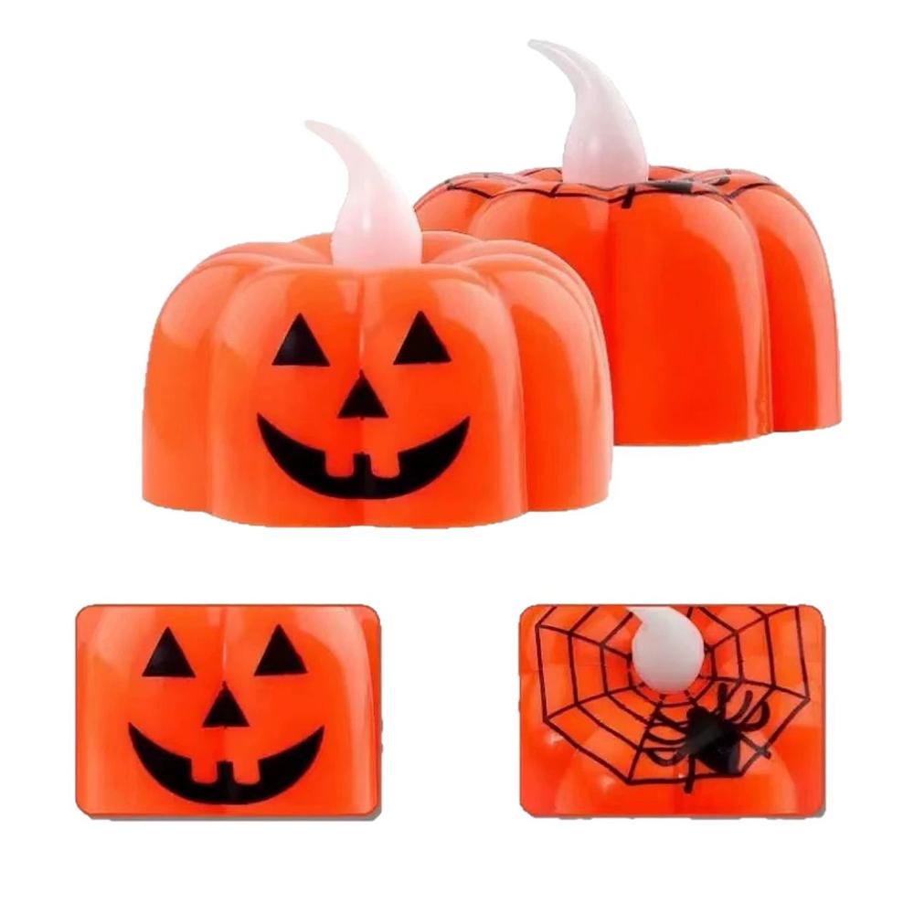 12pcs Electronic Candles Halloween Pumpkin Lamp Ornaments Decor  Festival Party Scene Setting Jack-O-Lantern Props Accessories