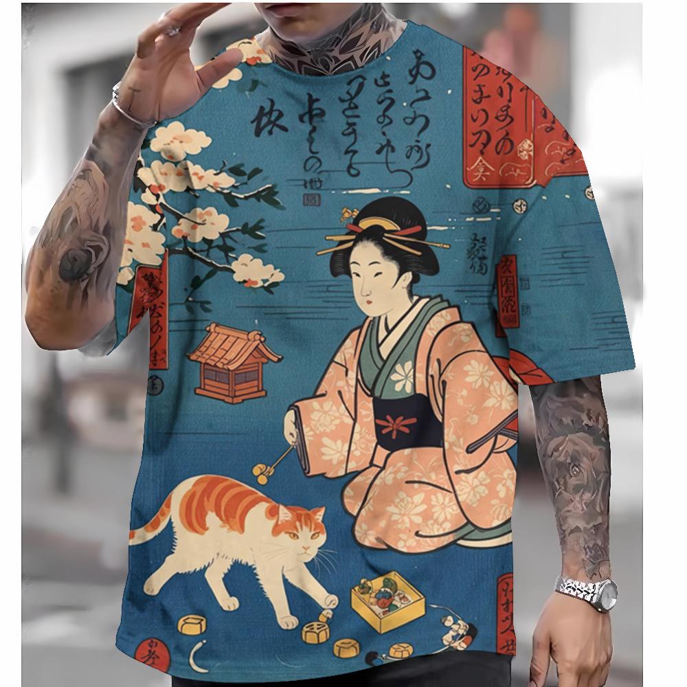 Summer Japanese style T-shirt men's Ukiyoe pattern T-shirt 3D printing