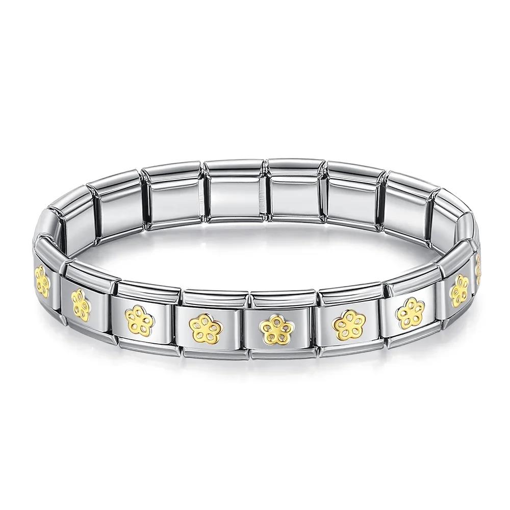 Neue Mode Damen Mann Italienischer Charm Herz Blume Schmetterling Kreuz Delfine Edelstahl Elastisches Armband Gliederarmreif