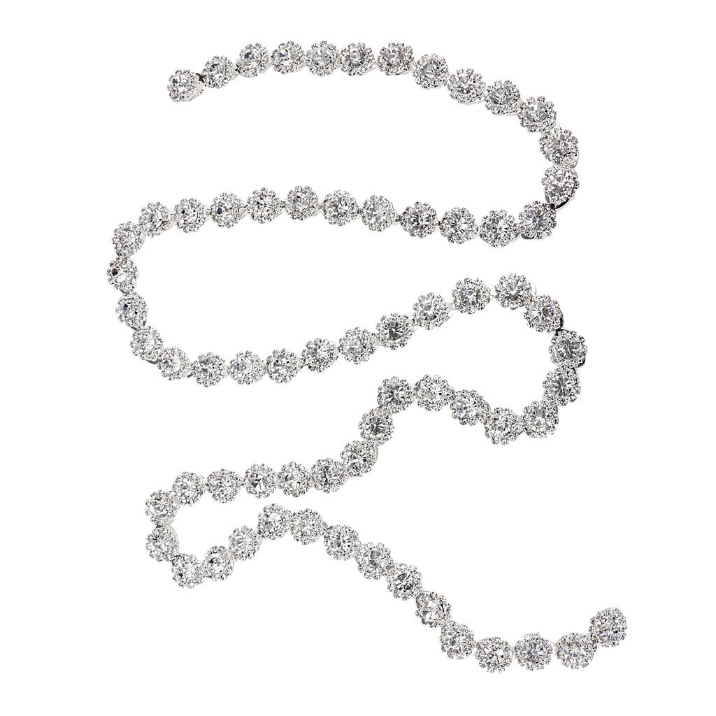 1Yard Round Flower Crystal Rhinestone Chain Sewing Decor Silver