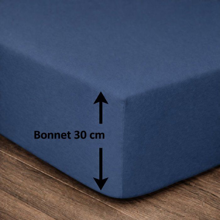 LOVELY HOME Drap housse - 90 x 190 + 30 cm - 100% coton - Bleu