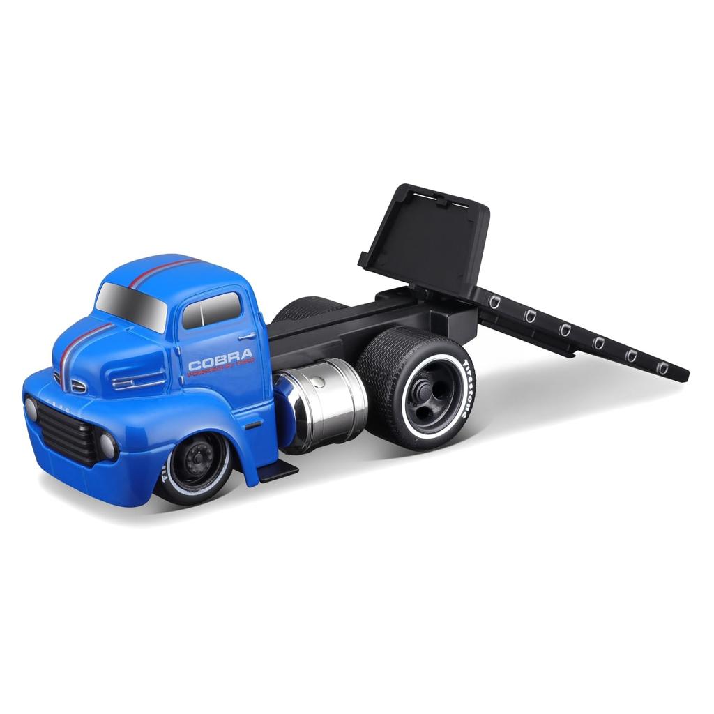 Maisto 1/64 Scale Muscle Machines Muscle Transporter Diecast Model Car (1950 Ford COE Flatbed/1964 Shelby Cobra - Silver/Blue 11548)
