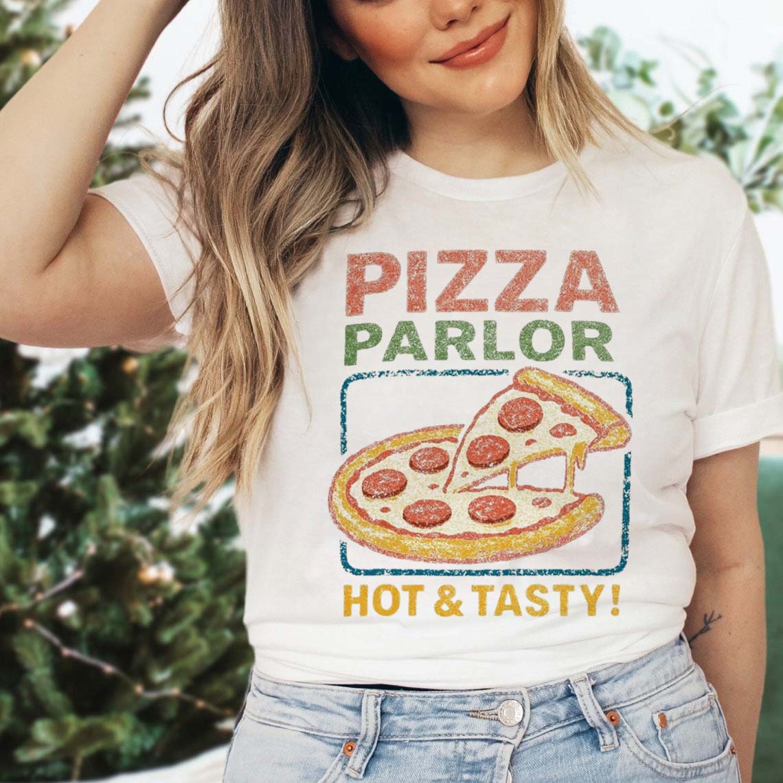 

Delicious Food Pizza Printed Womens Pattern TShirt Casual Short Sleeve Top ONeck Street Womens Trendy Regular White TShirt S