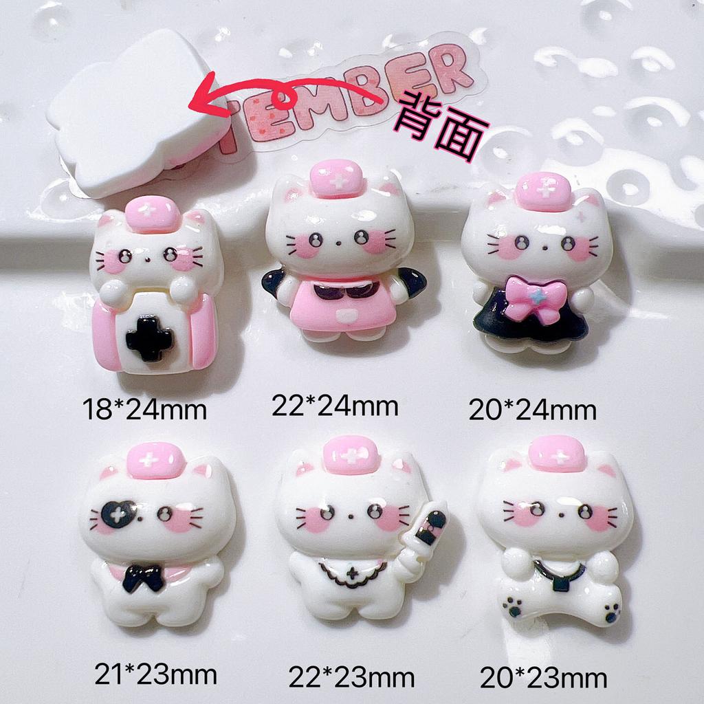 10Pcs New Kawaii Cartoon Nurse Kitten Series Flat Bottom Scrapbook  Diy Jewelry Making Hairwear Accessorie A20