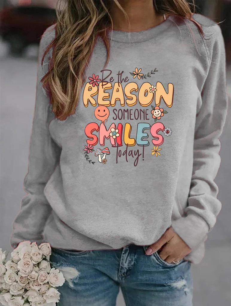 Winter Fashion Round Neck Sweatshirt with Multiple Printed Designs on Long Sleeves