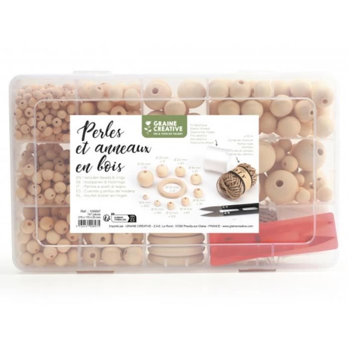 Coffret de perles et anneaux en bois - GRAINE CREATIVE - 747 pcs - Beige - Mixte - DIY