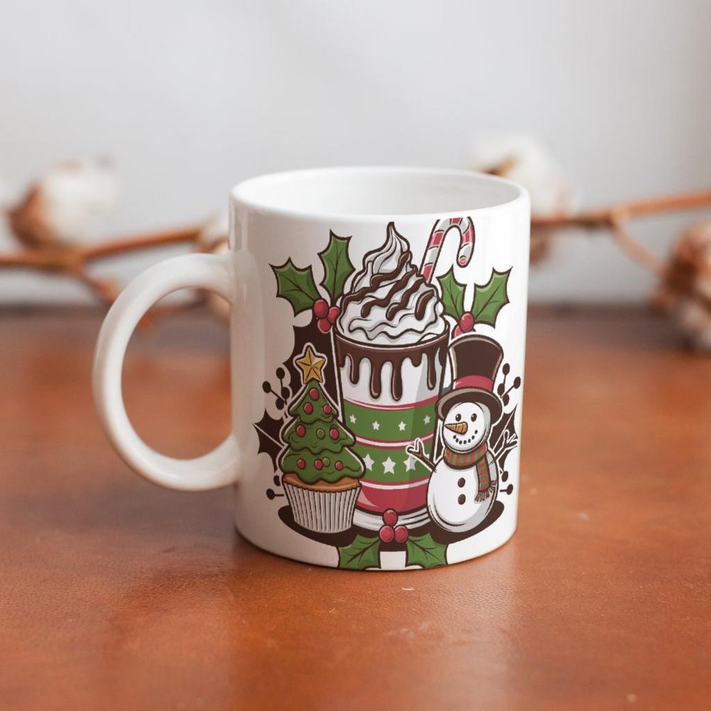 1pc 11oz Blank Ceramic Coffee Mug, Double-sided Printed Drink Cup, Glossy Handle, Strong Ceramic Build, Perfect for Morning Coffee or Tea