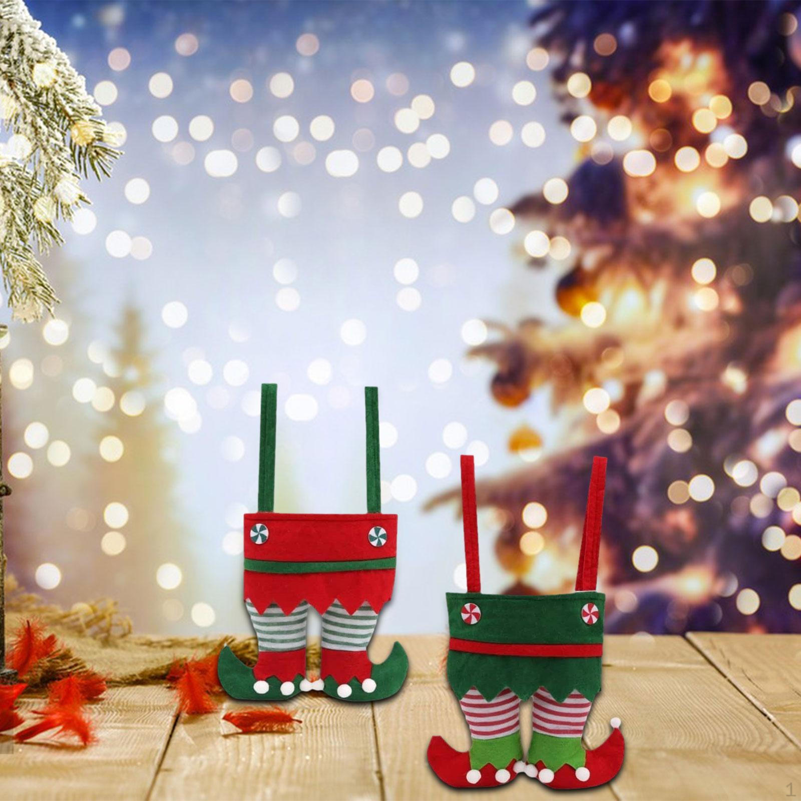 

2 Pieces Christmas Bag for Gifts Elf Pants Hanging Decorations Pendant Treat Bags Red and Green