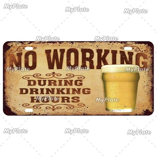 Drinking Beer Licenses Plate Garage Plaque Metal Tin Sign Decorative Car Plate For Living Room Door Club Garage Wall Decoration