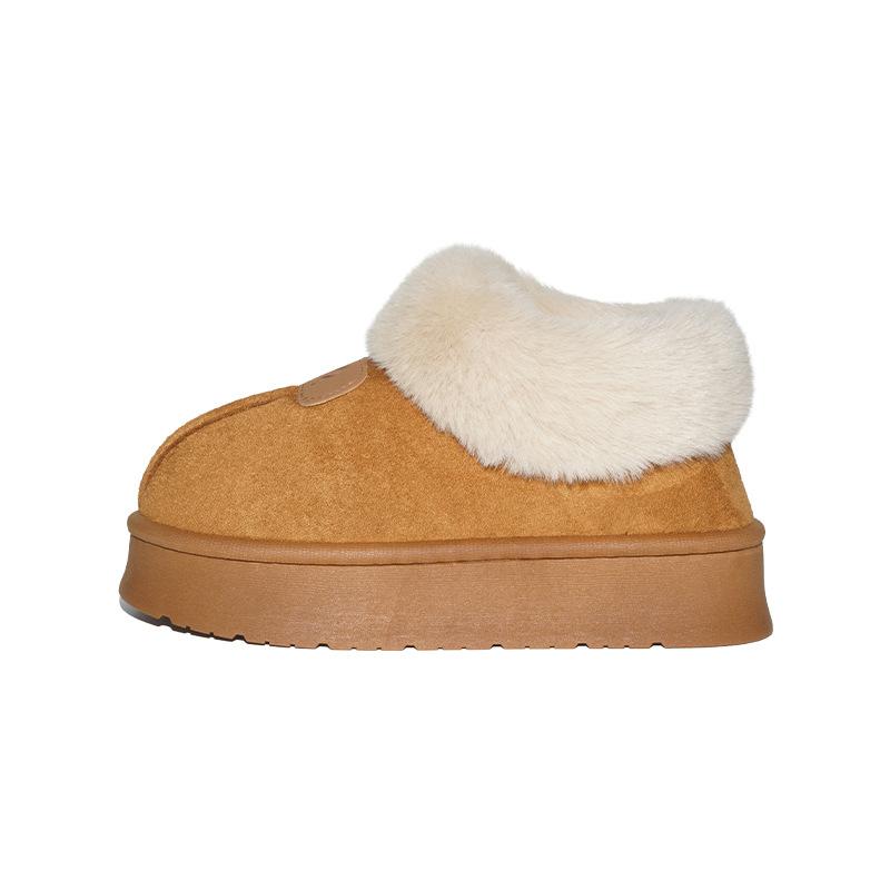 Women's Warm Home Cotton Shoes with Velvet In Autumn and Winter, Thick Soles and Anti Slip Fur, Wearing Cotton Slippers Outside The Mouth