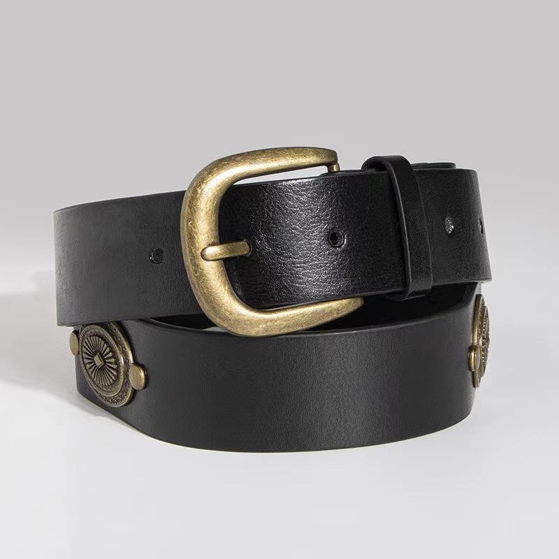 

Brown American Vintage Belt Female Premium Sense Decorative Spice Summer Sweet Cool Belt 100CM*3.3CM чёрный