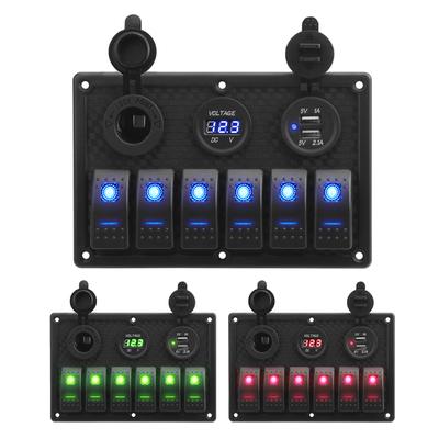 6-Gang-Wippschalterfeld für Marine, Boot, Auto, Wohnmobil, Fahrzeuge, LKW, Yacht, mit digitaler Spannungssicherung, 4,2 A, Dual-USB-Steckplatz