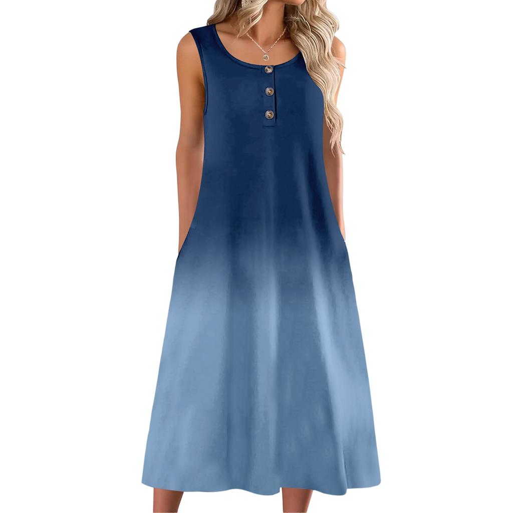 Women's fashion with pocket casual sleeveless button gradient dress