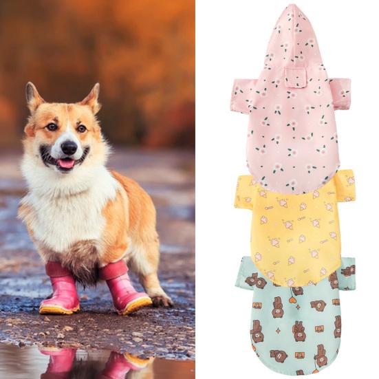 Haustier-Regenmantel mit Cartoon-Muster, hält trocken und stilvoll mit zweibeinigem Schnellverschlussband, weichem, atmungsaktivem Zubehör