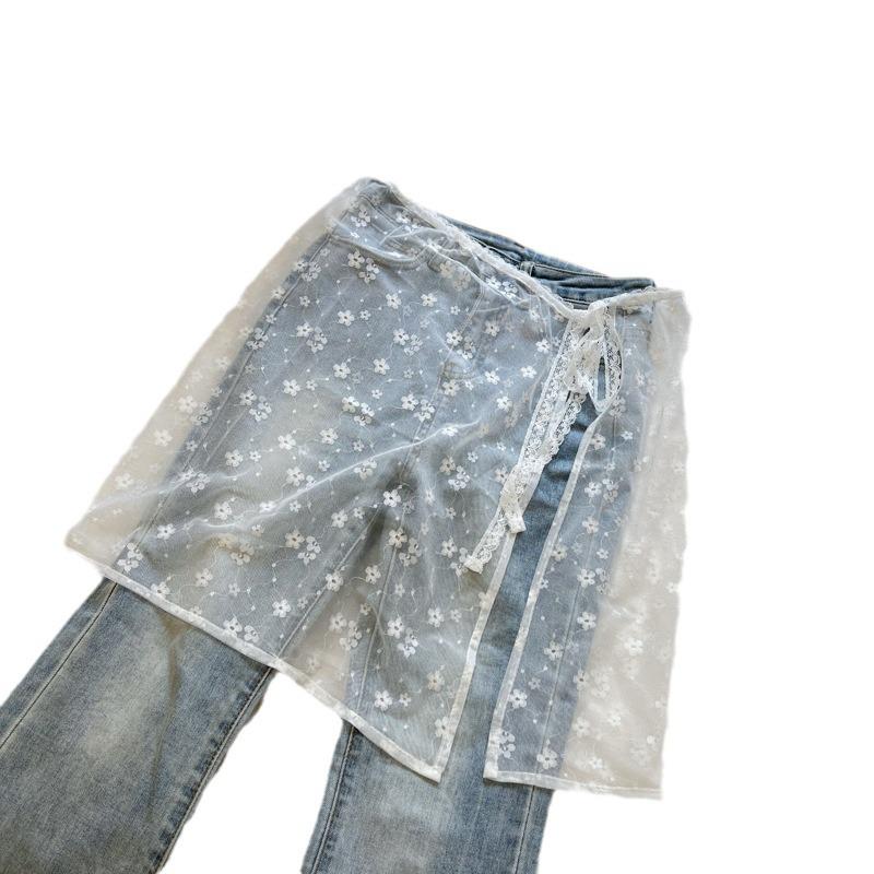 Korean Lace Tulle Skirt with Frill Apron and Tie Wrap